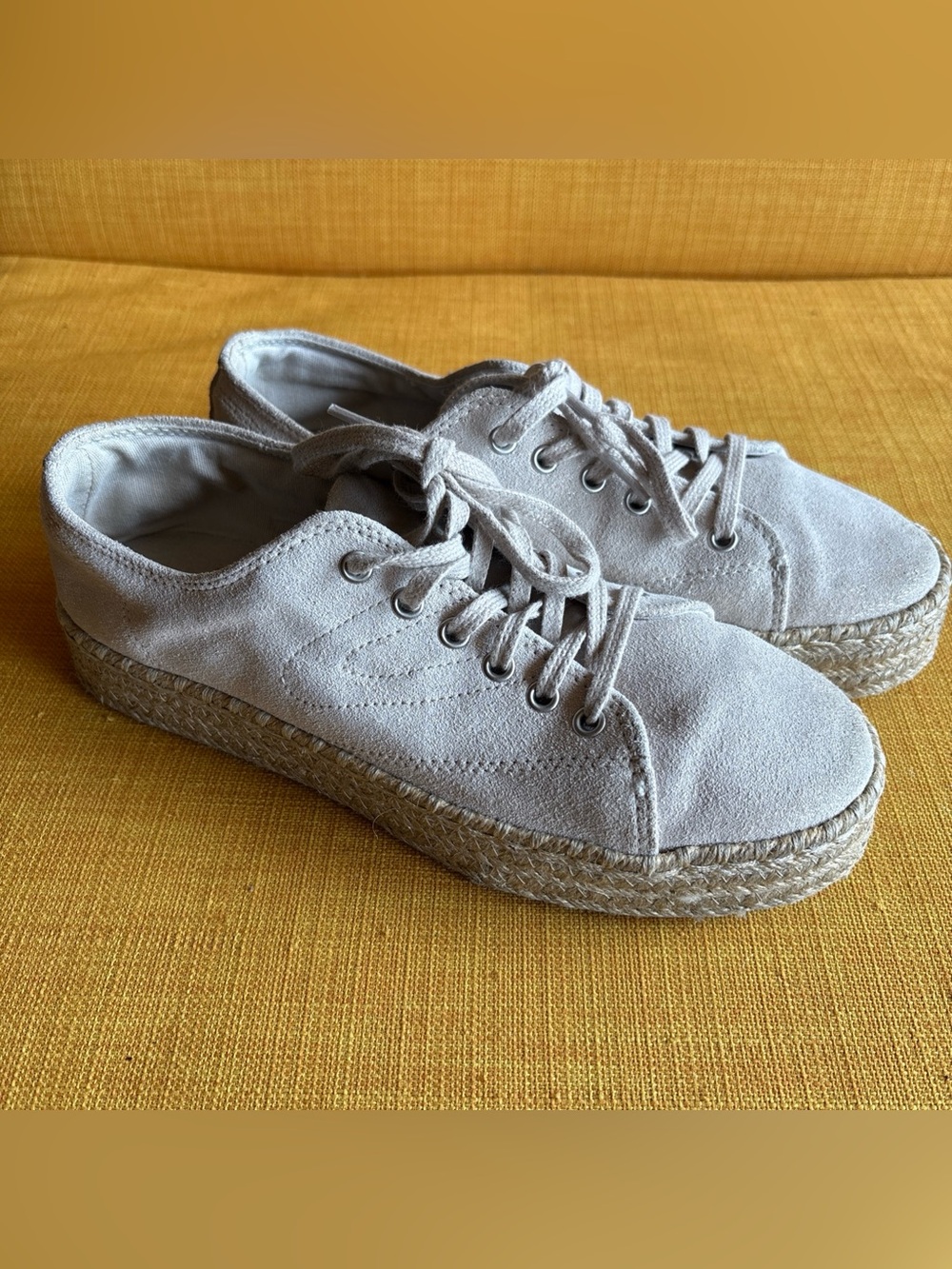 Tretorn Eve Ice Taupe Leather Espadrille Platform Sneakers 7.5